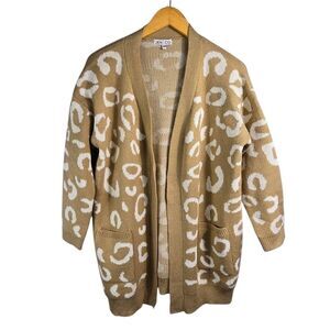 Jen & Co. Beige Leopard Knit Open Cardigan Size S/m